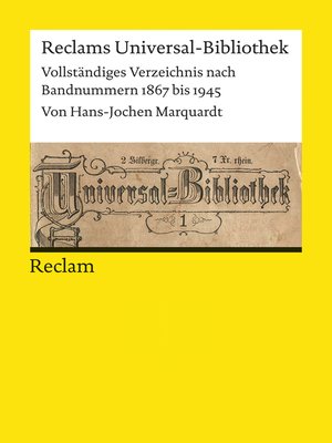 cover image of Reclams Universal-Bibliothek. Vollständiges Verzeichnis nach Bandnummern 1867 bis 1945